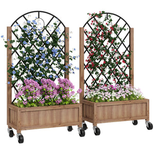 Raised planter with wire mesh, brown