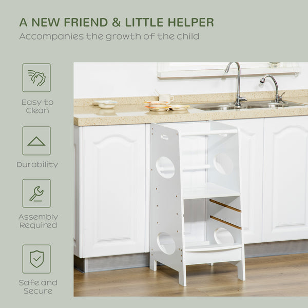 Sturdy children's step stool with 3-level adjustable height, white