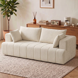 Cloud Chenille Boneless Sofa with Thickened Spring Cushion, Wide and Deep Seat, Wide Armrests, Beige