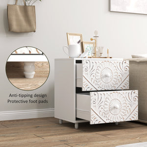 Mid-century style bedside table with 2 drawers, white
