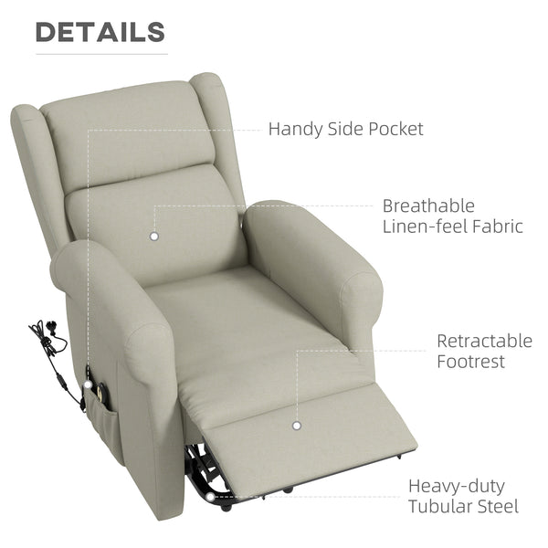 Electric Reclining Wingback Lift Chair with Footrest, Cream White