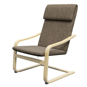 Upholstered accent chair with armrests and wooden frame – Dark brown