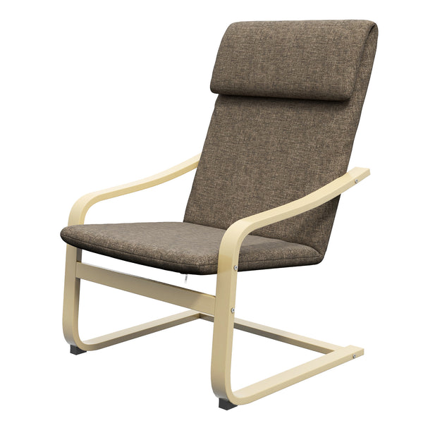 Upholstered accent chair with armrests and wooden frame – Dark brown