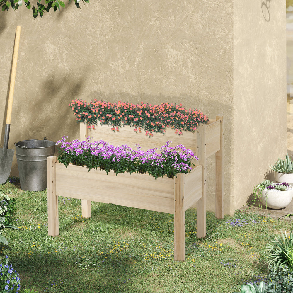 Two-tier raised wooden planter