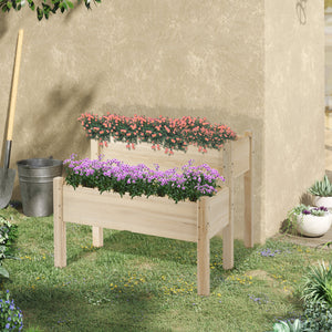 Two-tier raised wooden planter
