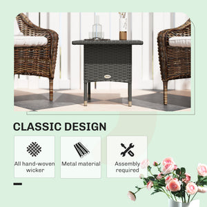 Wicker outdoor side table with fully woven top, grey