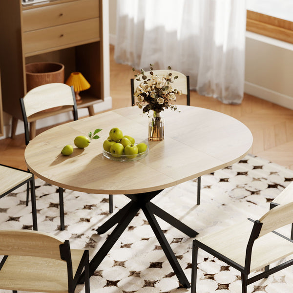 Extendable dining table with butterfly extension, in natural wood