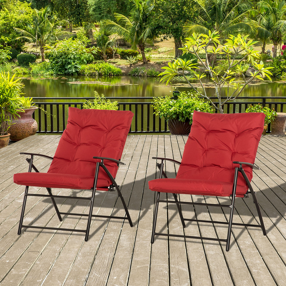 Set of 2 folding outdoor chairs with adjustable backrest, red
