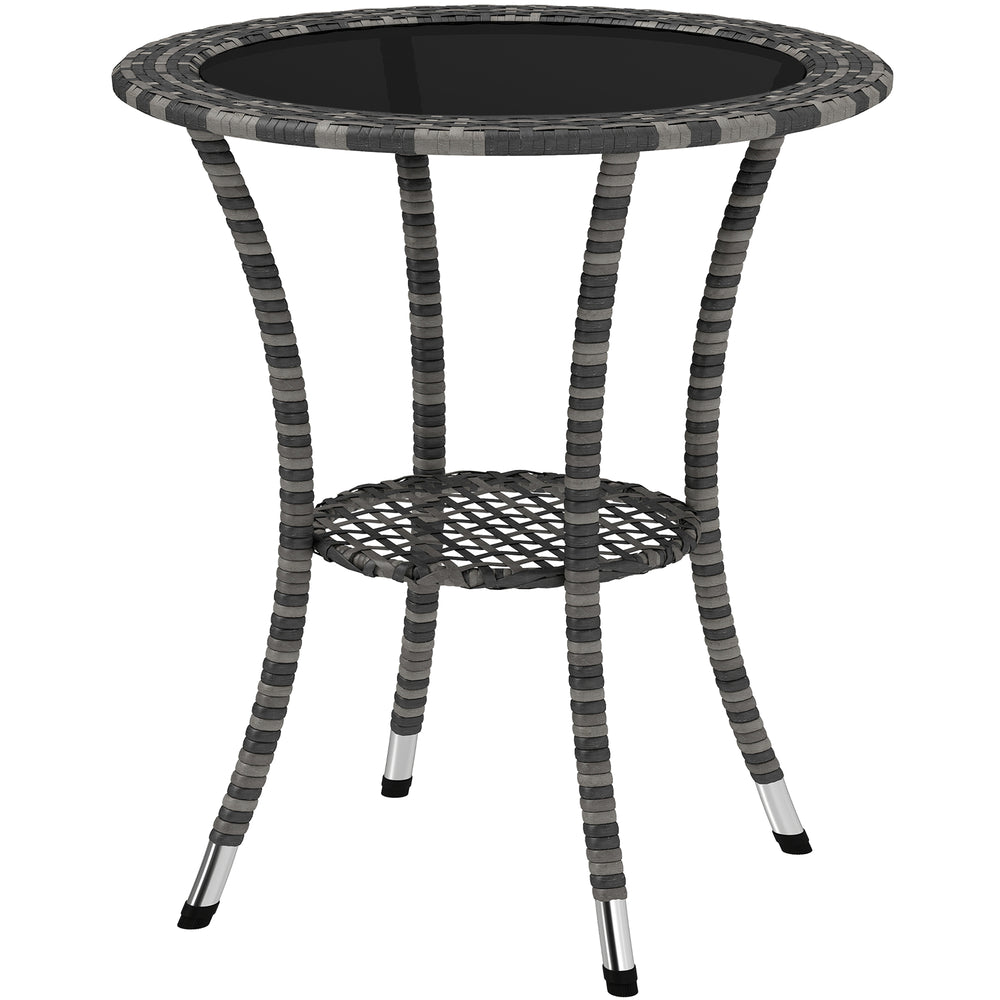 Outdoor rattan dining table with 2-tier storage shelf, grey