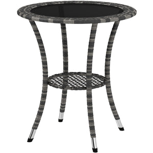 Outdoor rattan dining table with 2-tier storage shelf, grey