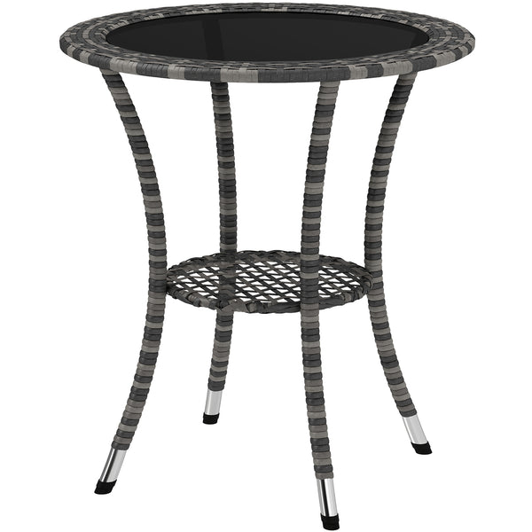 Outdoor rattan dining table with 2-tier storage shelf, grey