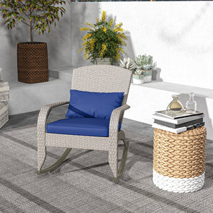 Outdoor wicker rocking chair with high back, dark blue