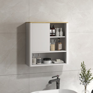 Medicine cabinet with fluted panel, curved with adjustable shelves, white