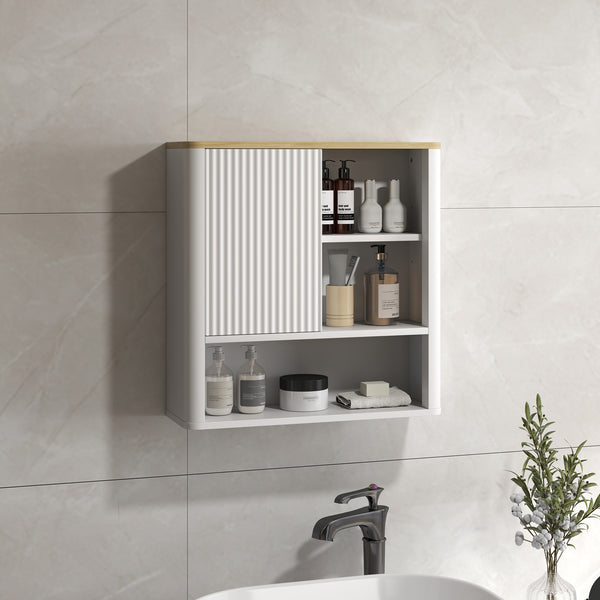 Medicine cabinet with fluted panel, curved with adjustable shelves, white