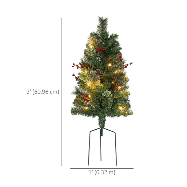 Set of 2 Pre-Lit Artificial Christmas Trees with Red Berries and Pine Cones