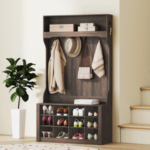 4-in-1 Hallway Unit with Bench and Shoe Rack, Dark Brown 