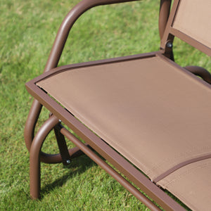 Two-seater rocking chair with breathable mesh fabric, coffee brown
