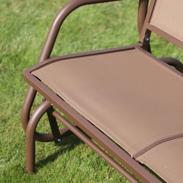 Two-seater rocking chair with breathable mesh fabric, coffee brown