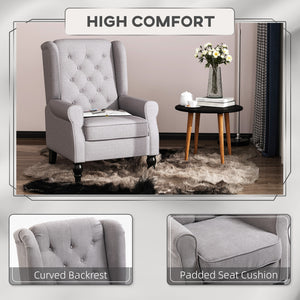 Modern fabric upholstered accent chair with wooden legs and rolled arms, gray