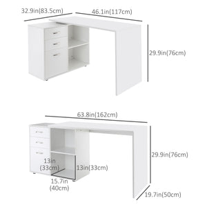 L-shaped corner desk with storage shelf, drawer, white