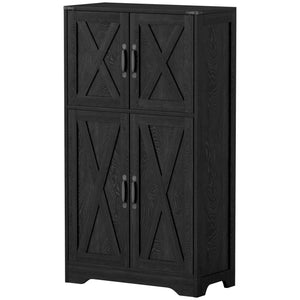 Farmhouse Style Kitchen Pantry with Barn Doors and Adjustable Shelves, Black