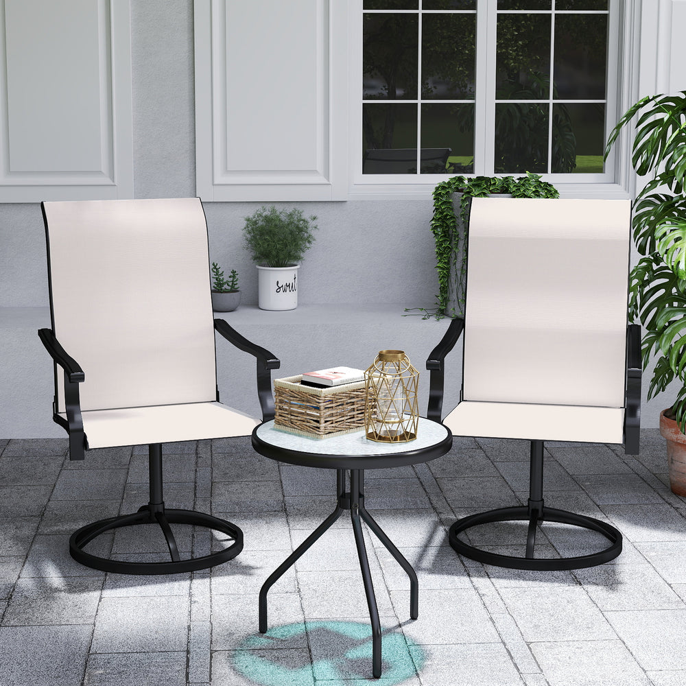 Set of 2 white outdoor swivel chairs