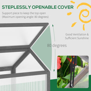 Portable raised wooden garden greenhouse with hinged lid