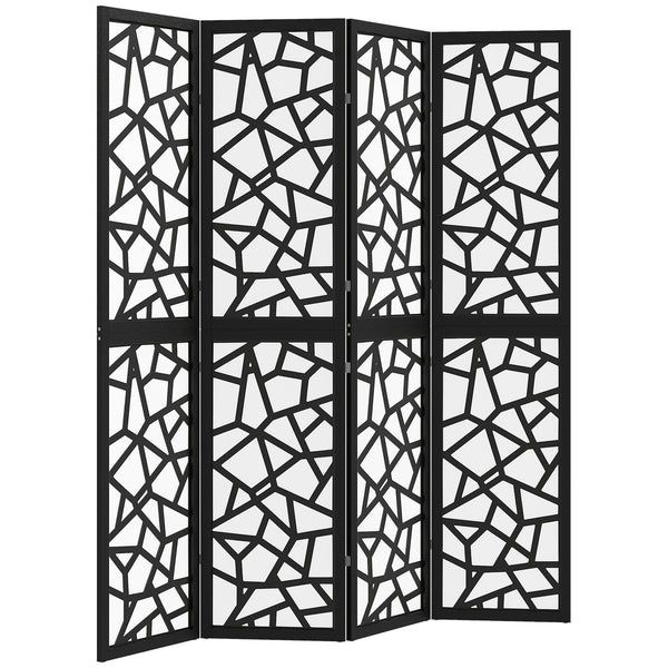 Folding screen with 4 panels, 1.70 m, lightweight and opaque, geometric pattern, black