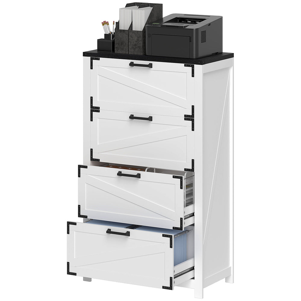 Country Style 4 Drawer Filing Cabinet with Adjustable Hanging Bars for Letter, A4, Legal Size, White