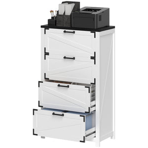 Country Style 4 Drawer Filing Cabinet with Adjustable Hanging Bars for Letter, A4, Legal Size, White