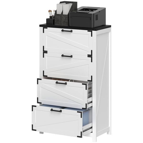 Country Style 4 Drawer Filing Cabinet with Adjustable Hanging Bars for Letter, A4, Legal Size, White