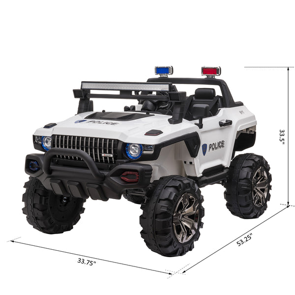 2-seater police truck, 12V with LED lights and MP3 player, white