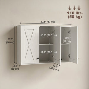 35-in bathroom wall cabinet with 3 doors and adjustable shelves, white
