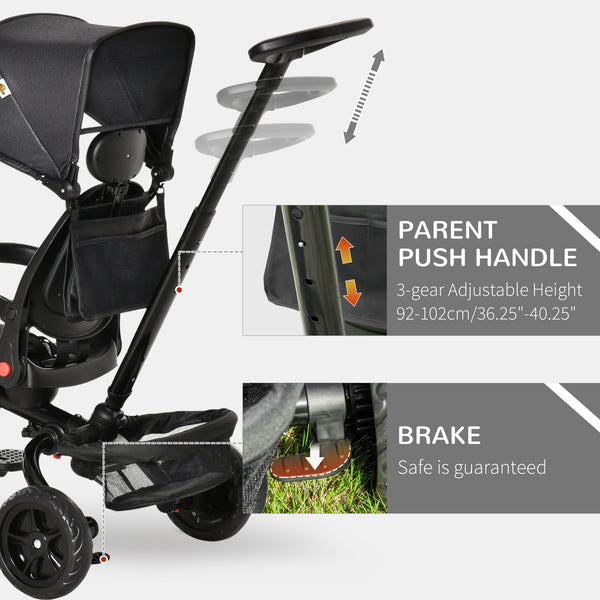 4-in-1 Tricycle with Reversible Adjustable Seat, Removable Handle and Belt, Black
