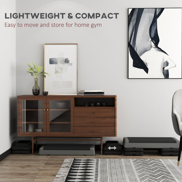 Adjustable exercise platform, 3 levels with risers (10, 15 and 20 cm), gray