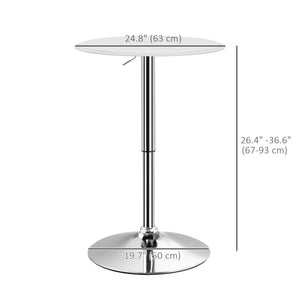 Modern round bar table with a wooden top covered in faux leather, white