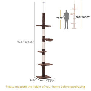 2.6m 5-Level Cat Tree with Scratching Post, Brown and White