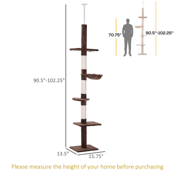 2.6m 5-Level Cat Tree with Scratching Post, Brown and White