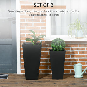 Set of 2 large flower pots with drainage holes, black