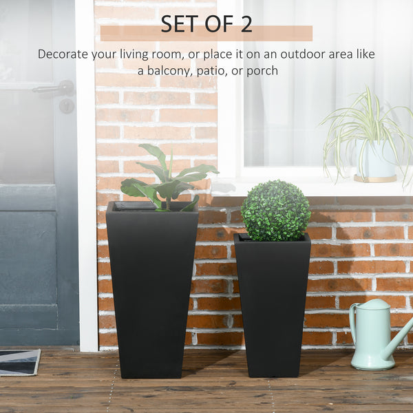 Set of 2 large flower pots with drainage holes, black