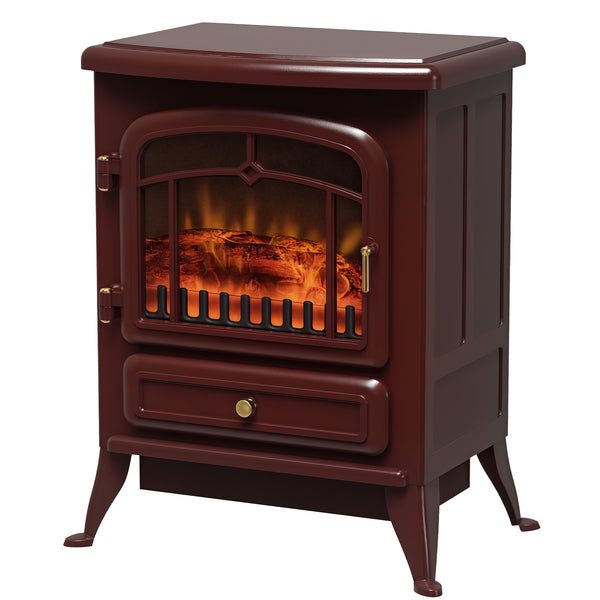 40cm 750/1500W Freestanding Electric Fireplace, Red/Brown
