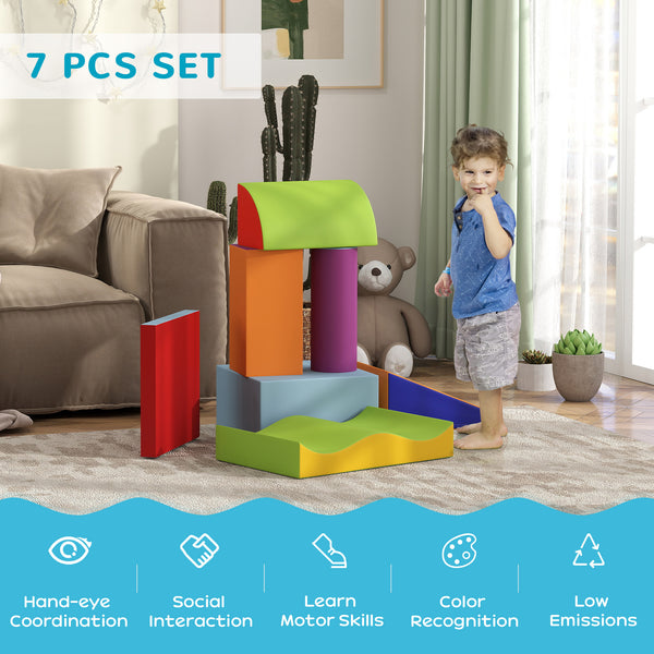 Set of 7 modular soft foam climbing blocks for children