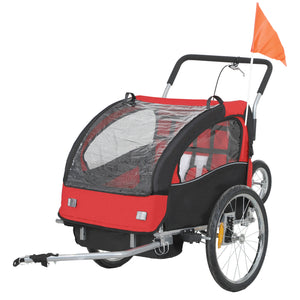 2-in-1 bicycle trailer with 5-point harness, red