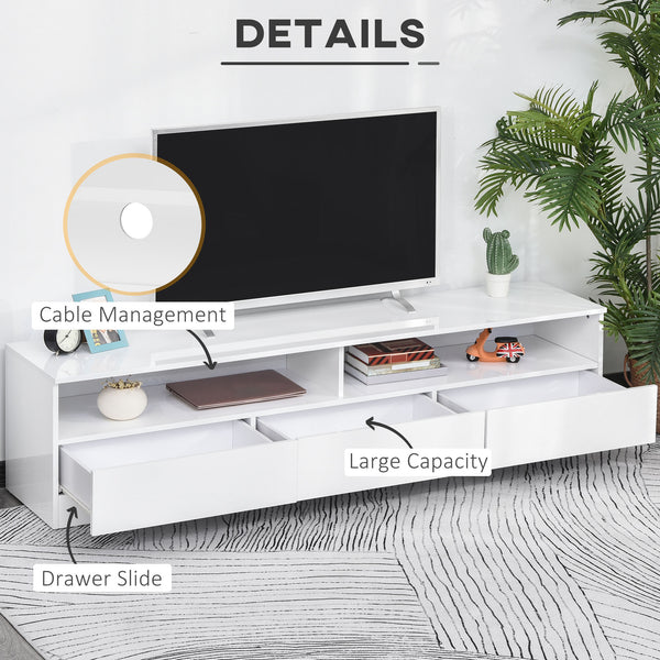 TV stand with LED lighting for TVs up to 75 inches, glossy white