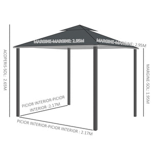 10 x 10 gazebo with double-pitched roof and side walls, dark grey