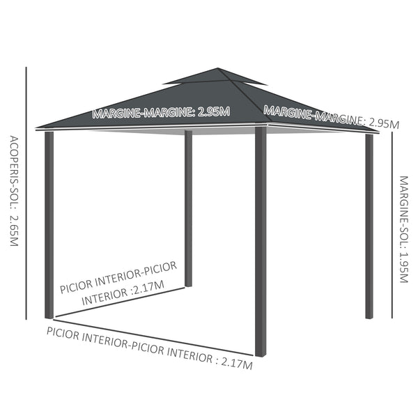 10 x 10 gazebo with double-pitched roof and side walls, dark grey