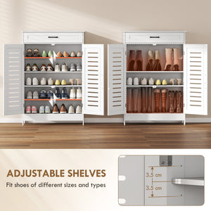 Shoe cabinet with louvered doors, drawer and adjustable shelves, white