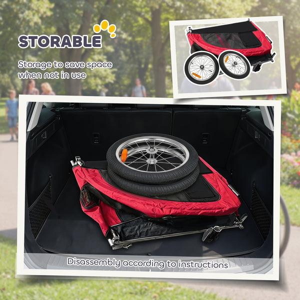 2-in-1 dog bike trailer and stroller, red