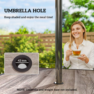 Square garden table for 4 people, with parasol hole, grey