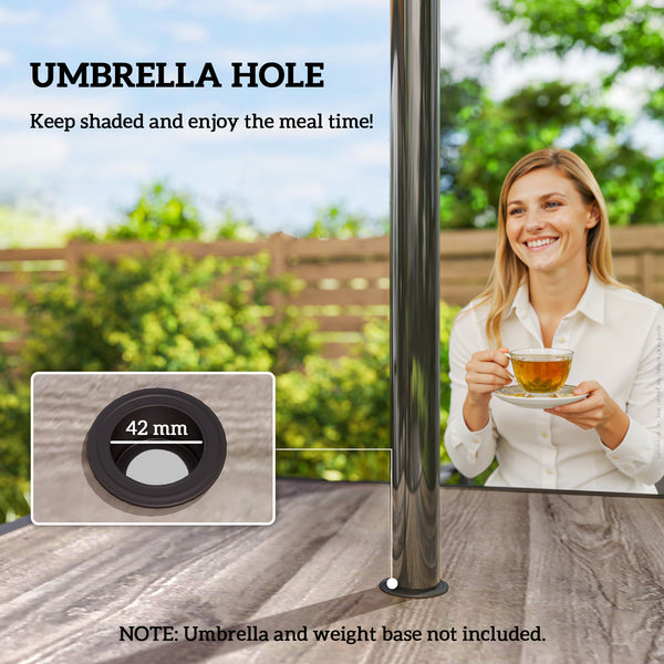 Square garden table for 4 people, with parasol hole, grey